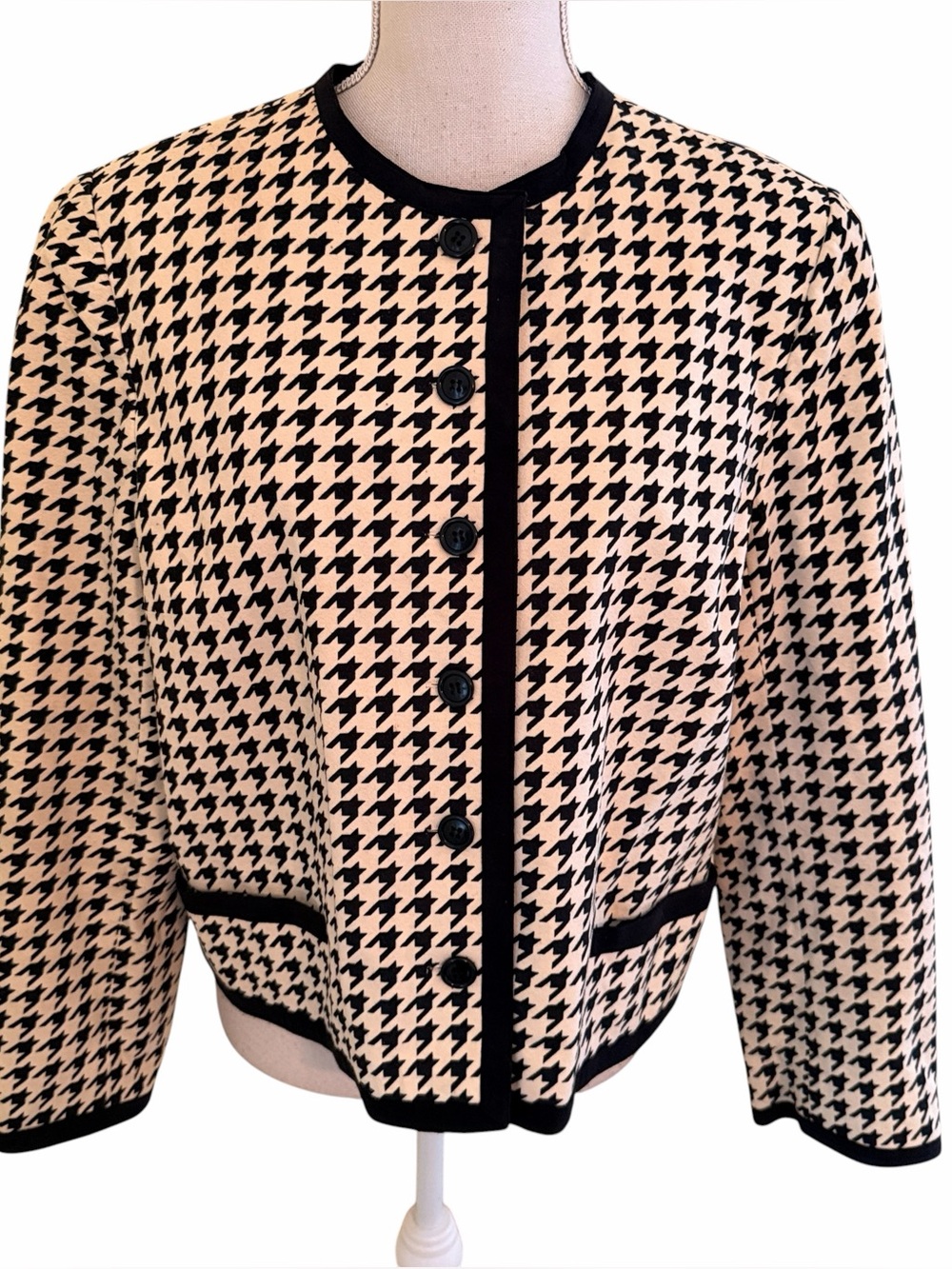 Abe Schrader Vintage Classic Black/Cream Houndstooth Cropped Jacket 16